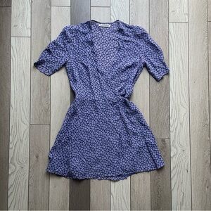 Reformation Blue and White Puff Sleeve Mini Sundress